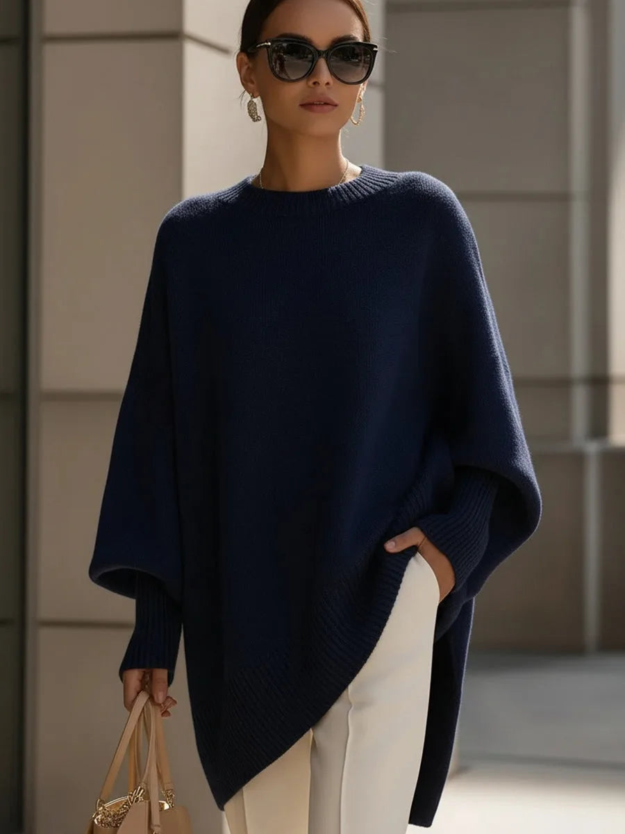 Women's Oversized Asymmetric Sweater in Navy