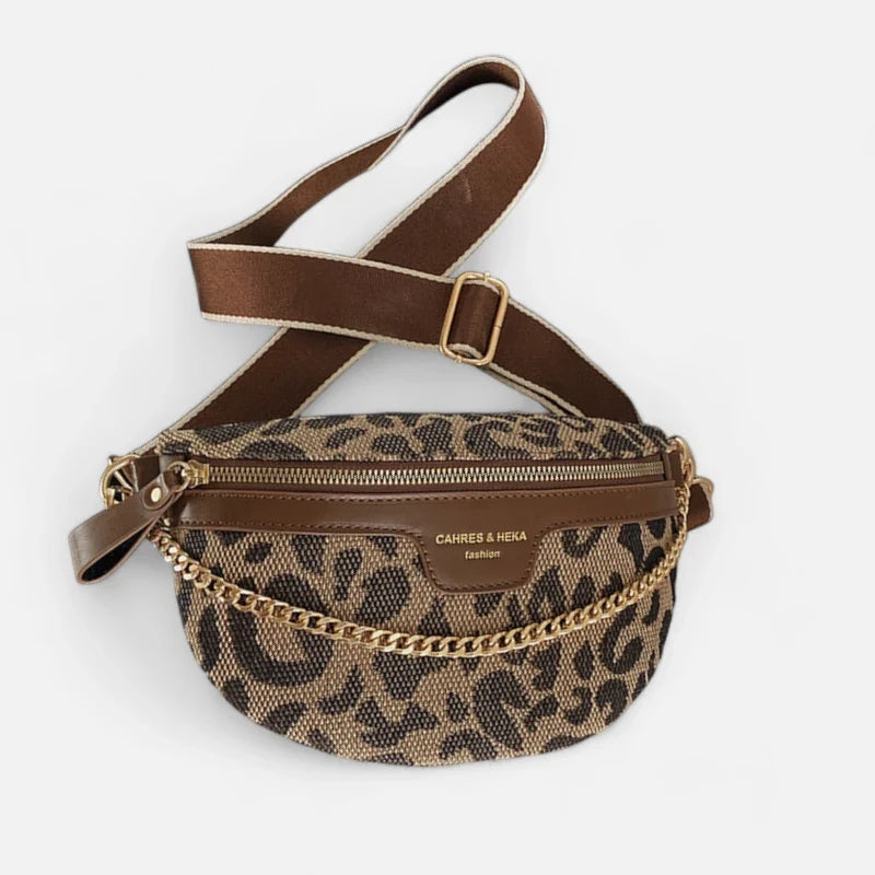 Women's Leopard Print Belt Bag – Crossbody Bag with Gold Chain