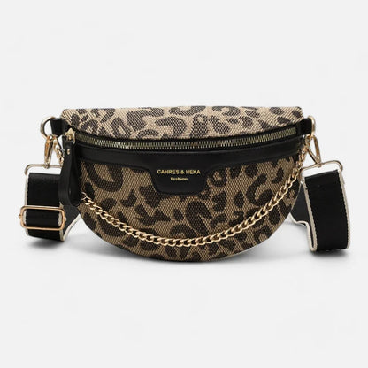 Women's Leopard Print Belt Bag – Crossbody Bag with Gold Chain