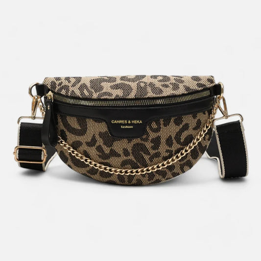 Women's Leopard Print Belt Bag – Crossbody Bag with Gold Chain