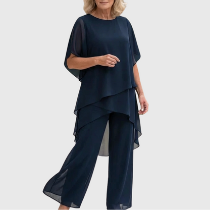 Women's Palazzo Trouser Set – Draped Top & Wide Leg Trousers