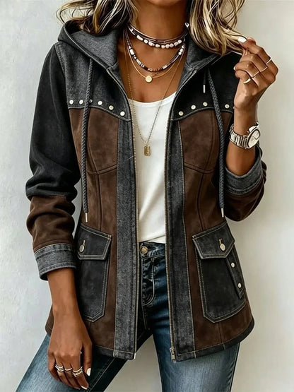 Women's Two-Tone Hooded Jacket – Windproof Transitional Jacket