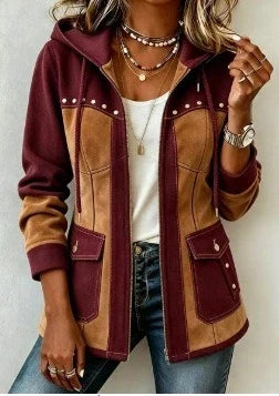 Women's Two-Tone Hooded Jacket – Windproof Transitional Jacket