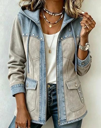 Women's Two-Tone Hooded Jacket – Windproof Transitional Jacket