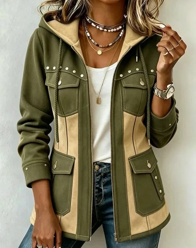 Women's Two-Tone Hooded Jacket – Windproof Transitional Jacket
