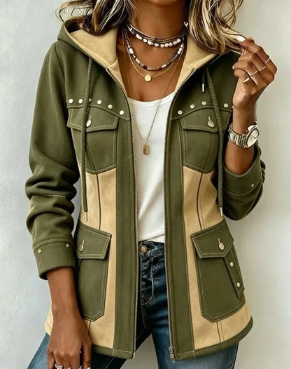 Women's Two-Tone Hooded Jacket – Windproof Transitional Jacket