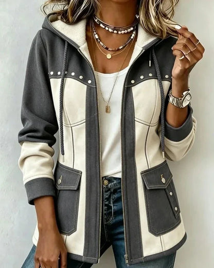 Women's Two-Tone Hooded Jacket – Windproof Transitional Jacket