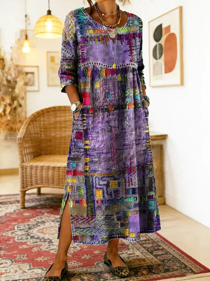 Women's Patchwork Denim Dress – Loose Denim Dress, Plus Sizes