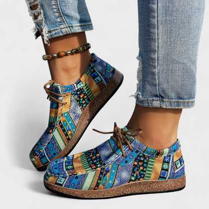 Women's Boho Woven Trainers – Lace-Up Chunky Sole Trainers
