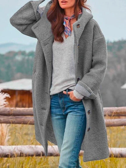 Women's Hooded Coat – Textured Fabric Autumn Winter
