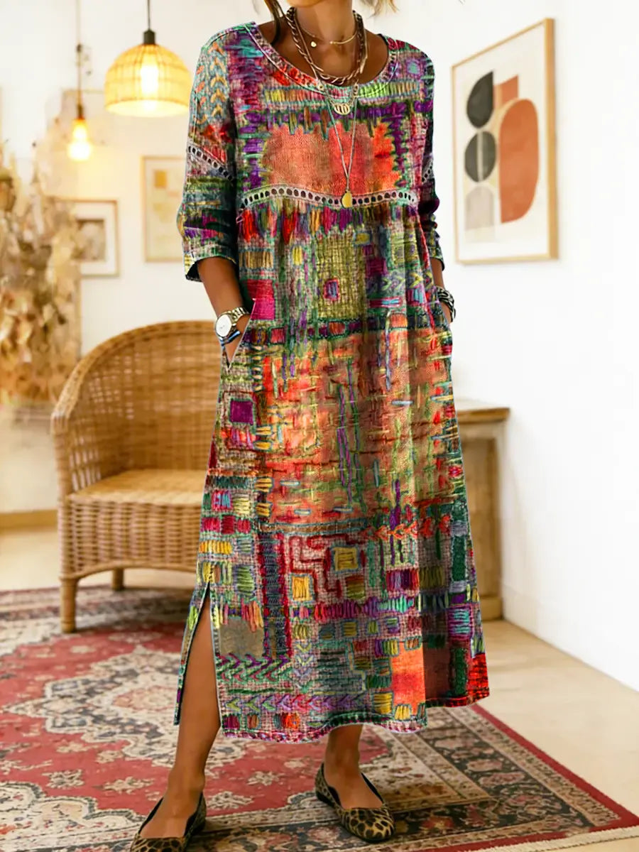 Women's Patchwork Denim Dress – Loose Denim Dress, Plus Sizes