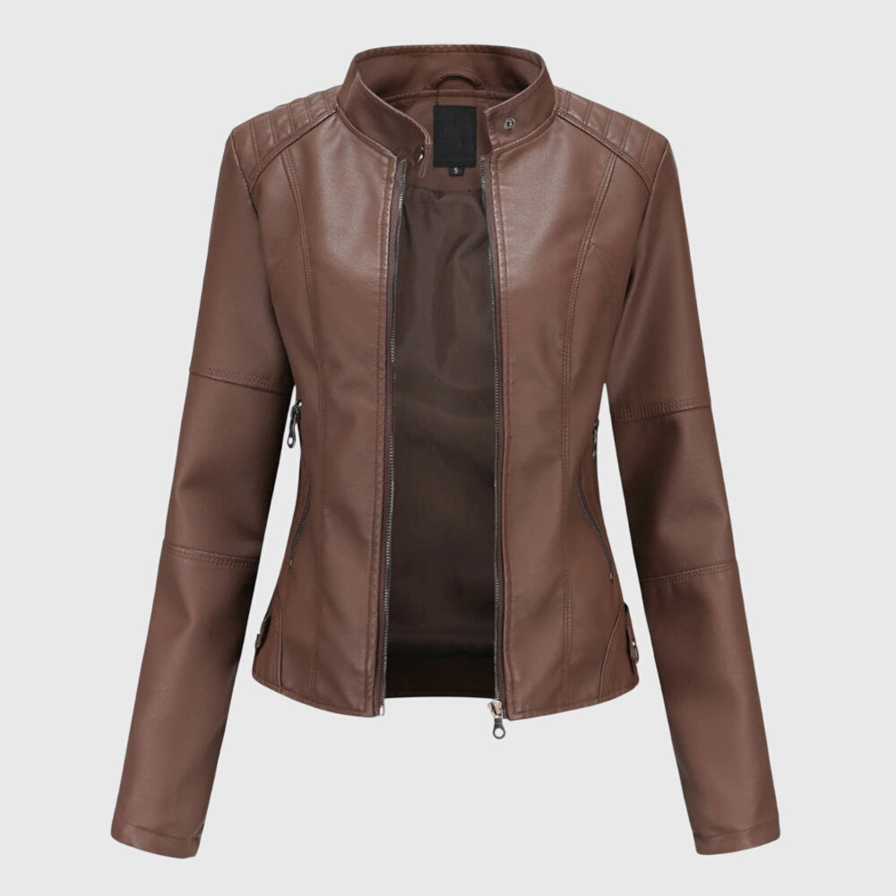 Women's Faux-Leather Jacket – Zipped Stand Collar