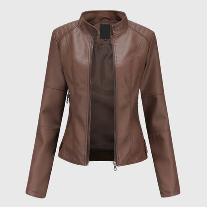 Women's Faux-Leather Jacket – Zipped Stand Collar