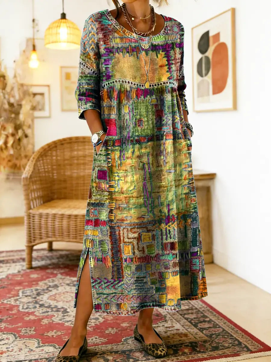 Women's Patchwork Denim Dress – Loose Denim Dress, Plus Sizes