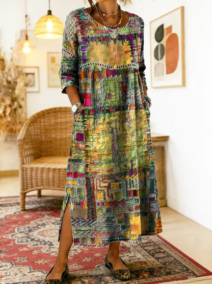Women's Patchwork Denim Dress – Loose Denim Dress, Plus Sizes