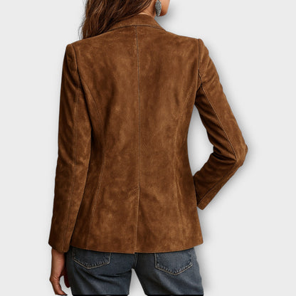 Women's Fitted Suede-Look Blazer – Buttoned with Pockets