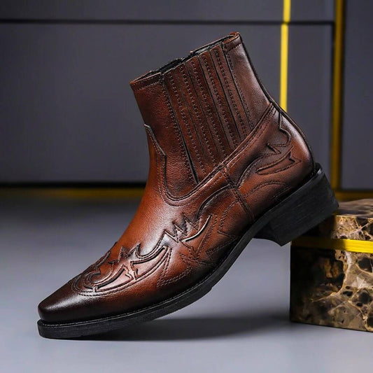 Men's Cowboy Boots – Pointed-Toe Western Ankle Boots Elastic Sides