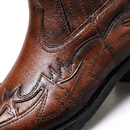 Men's Cowboy Boots – Pointed-Toe Western Ankle Boots Elastic Sides