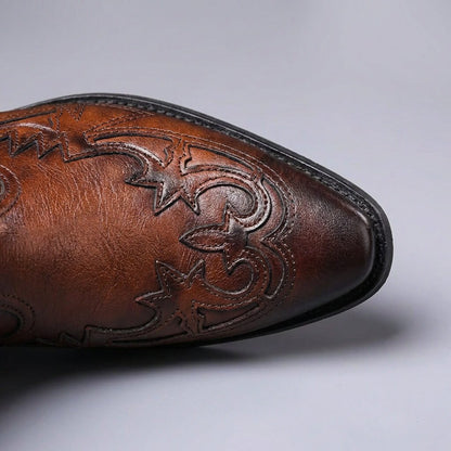 Men's Cowboy Boots – Pointed-Toe Western Ankle Boots Elastic Sides