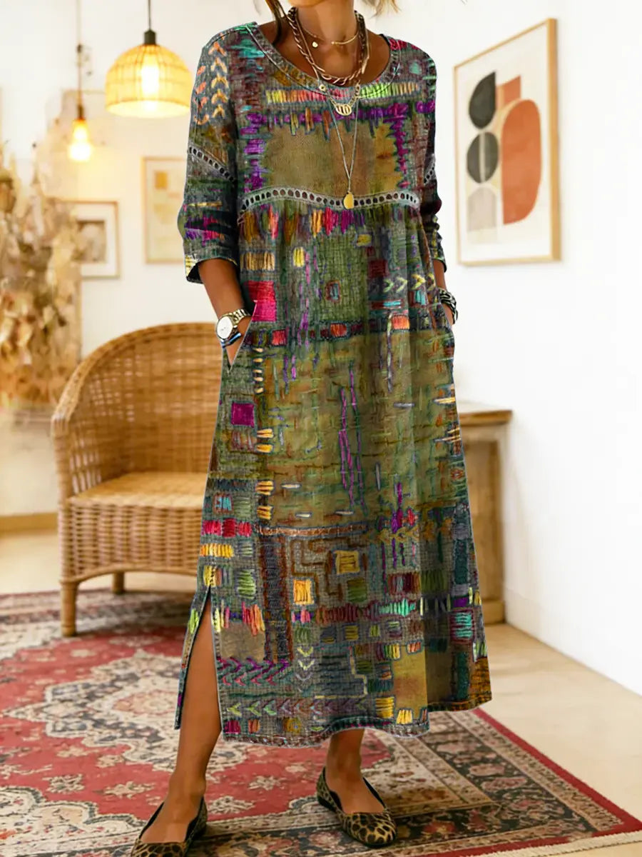 Women's Patchwork Denim Dress – Loose Denim Dress, Plus Sizes