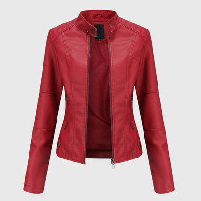 Women's Faux-Leather Jacket – Zipped Stand Collar