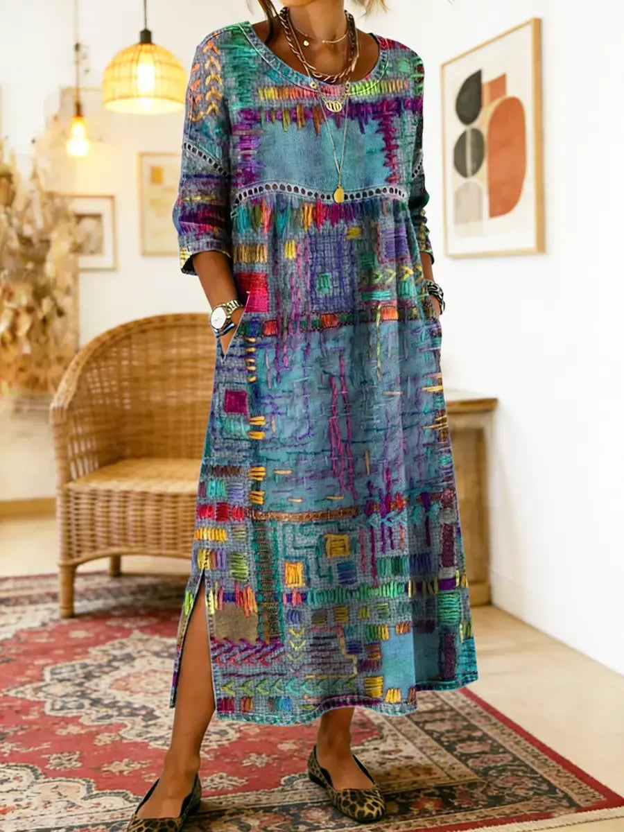 Women's Patchwork Denim Dress – Loose Denim Dress, Plus Sizes