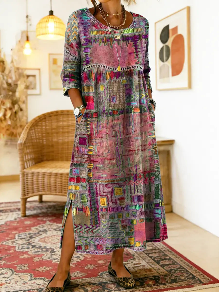Women's Patchwork Denim Dress – Loose Denim Dress, Plus Sizes