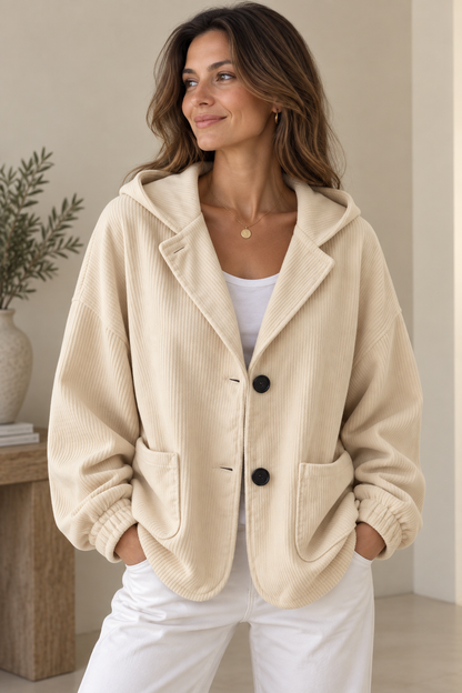 Women's Corduroy-Look Jacket – Oversized Hooded Buttoned