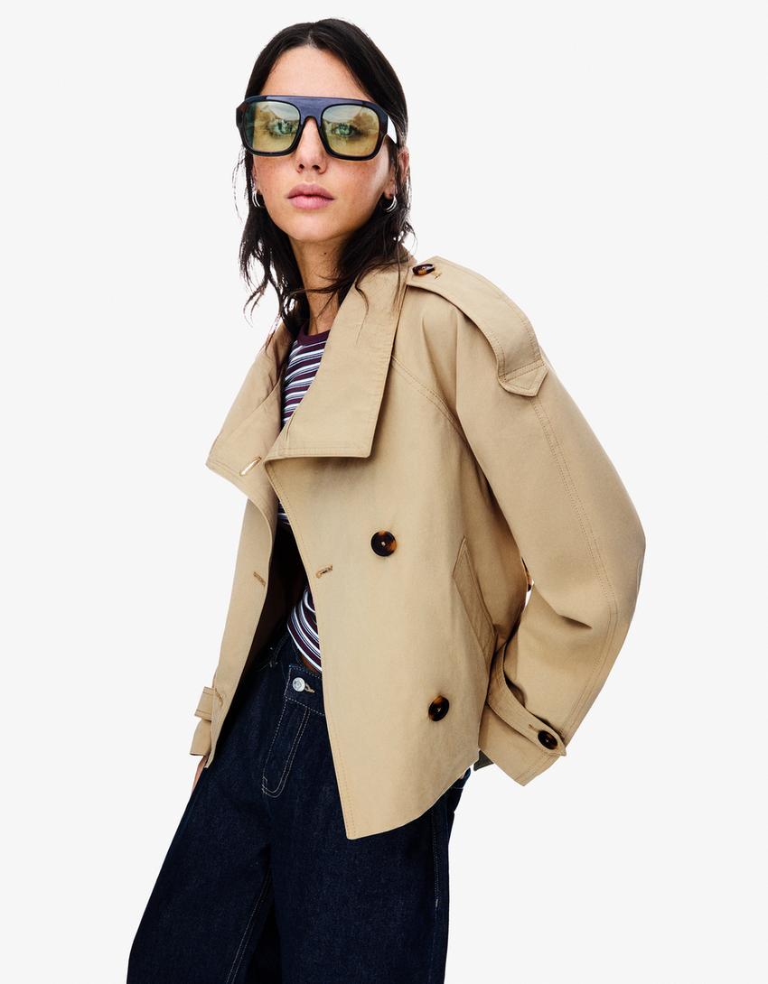 Women's Short Double-Breasted Trench Coat – Belted Trench