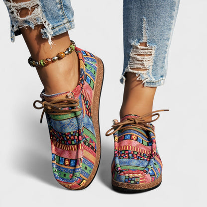 Women's Boho Woven Trainers – Lace-Up Chunky Sole Trainers