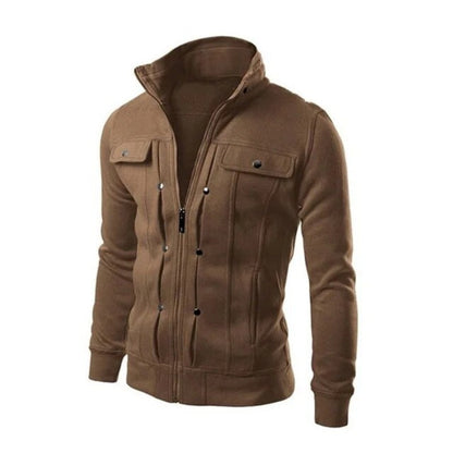 Men's Zipped Jacket – Stand Collar Multi-Pocket