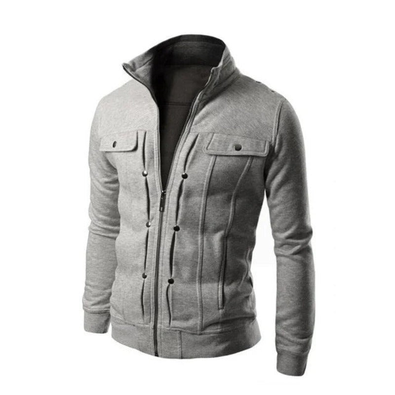 Men's Zipped Jacket – Stand Collar Multi-Pocket