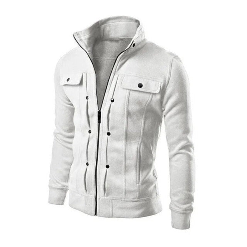 Men's Zipped Jacket – Stand Collar Multi-Pocket