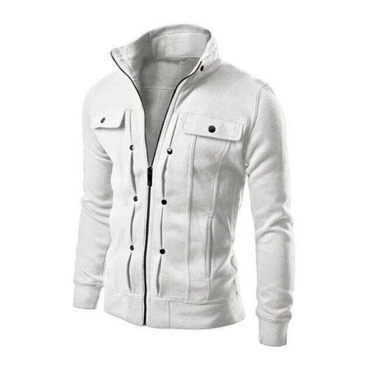 Men's Zipped Jacket – Stand Collar Multi-Pocket