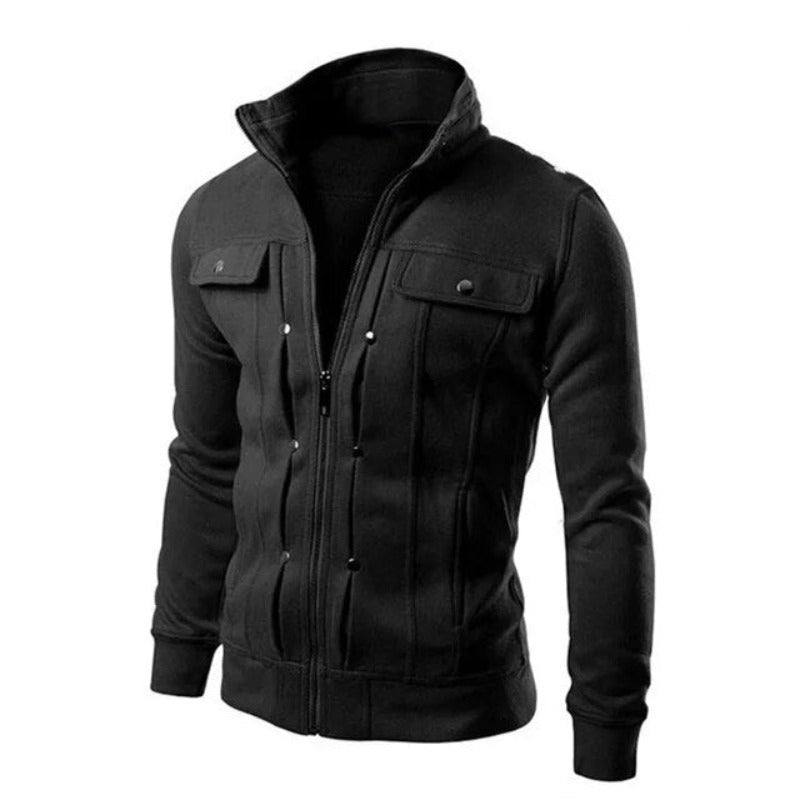 Men's Zipped Jacket – Stand Collar Multi-Pocket