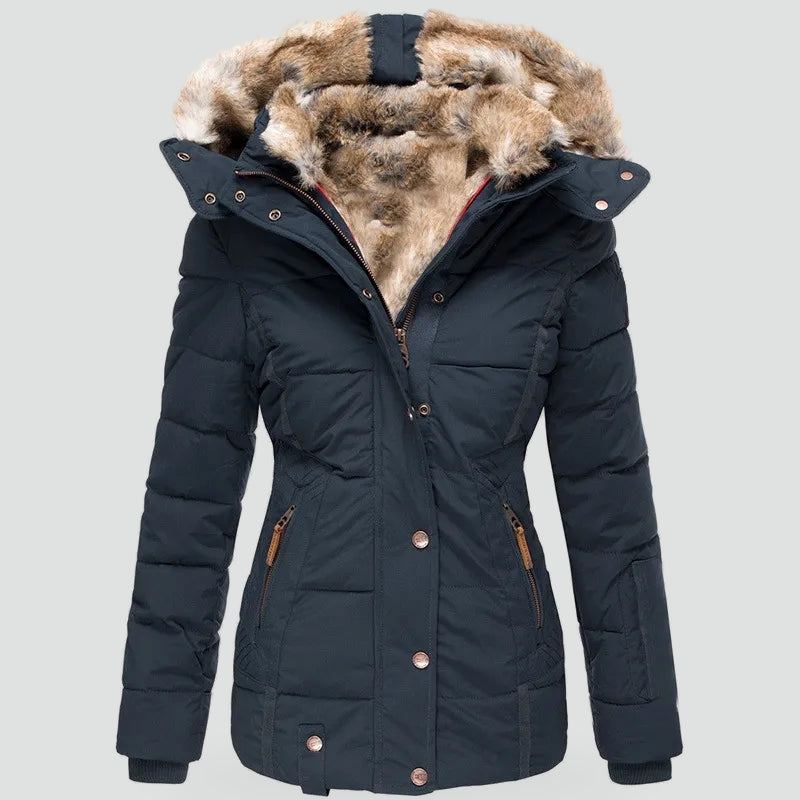 Women's Faux-Fur Hooded Puffer – Fitted Quilted Winter Coat