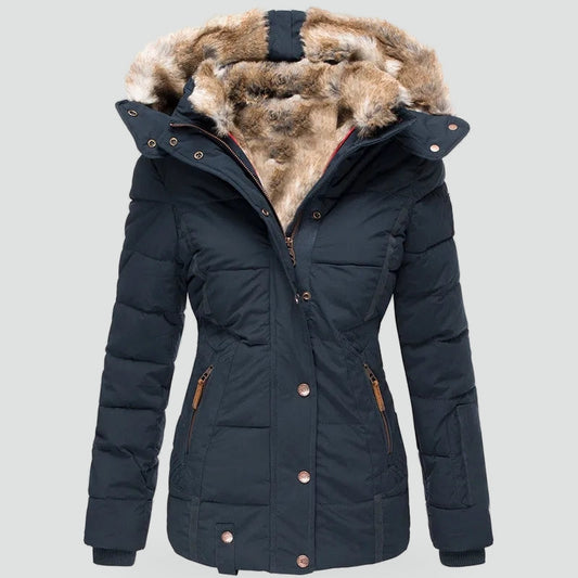 Women's Faux-Fur Hooded Puffer – Fitted Quilted Winter Coat