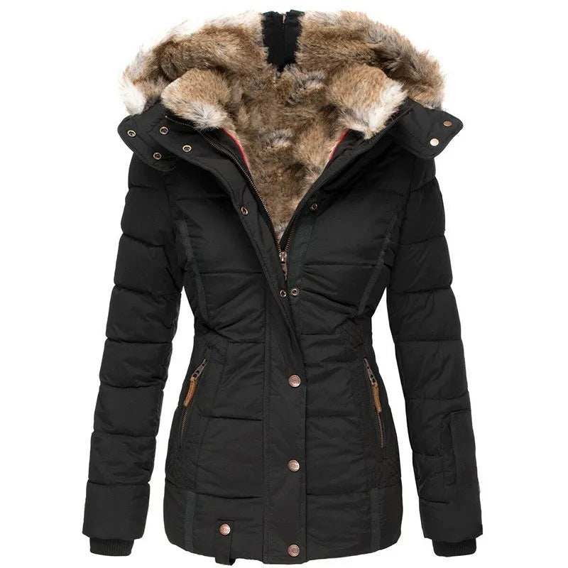 Women's Faux-Fur Hooded Puffer – Fitted Quilted Winter Coat