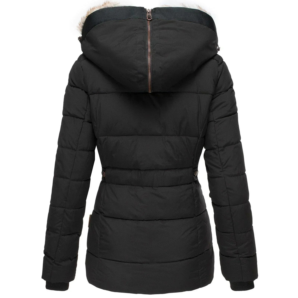 Women's Faux-Fur Hooded Puffer – Fitted Quilted Winter Coat