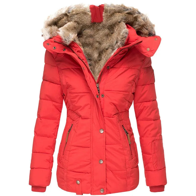 Women's Faux-Fur Hooded Puffer – Fitted Quilted Winter Coat