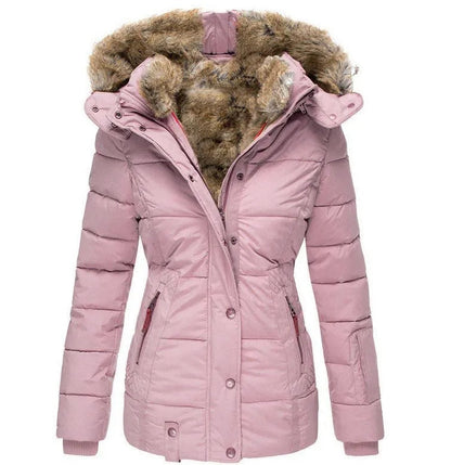 Women's Faux-Fur Hooded Puffer – Fitted Quilted Winter Coat