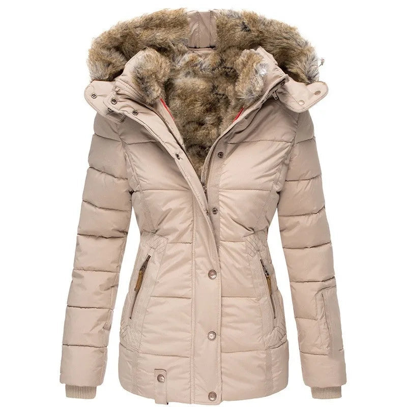 Women's Faux-Fur Hooded Puffer – Fitted Quilted Winter Coat