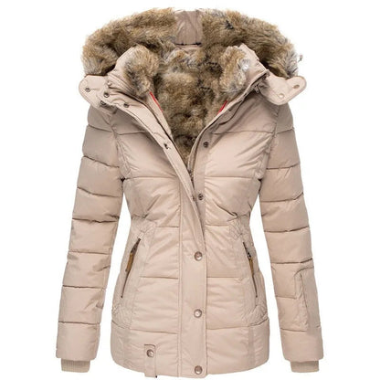 Women's Faux-Fur Hooded Puffer – Fitted Quilted Winter Coat