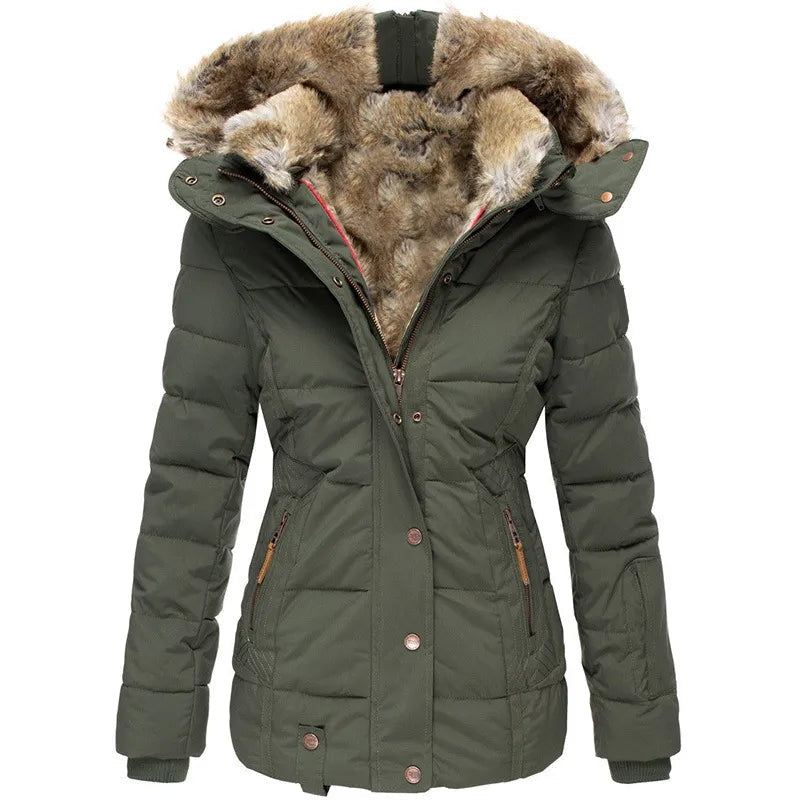 Women's Faux-Fur Hooded Puffer – Fitted Quilted Winter Coat