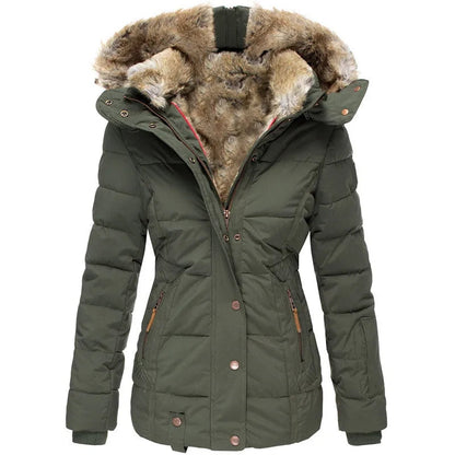 Women's Faux-Fur Hooded Puffer – Fitted Quilted Winter Coat