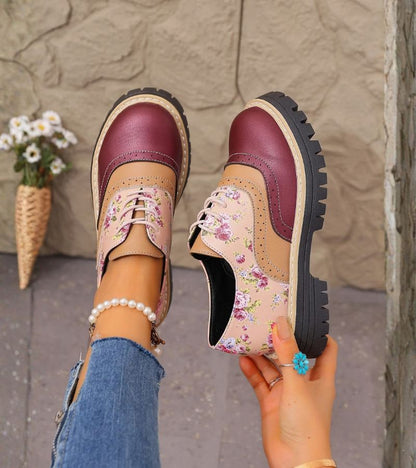 Women's Floral Derby Shoes with Cleated Sole – Lace-Up Shoes