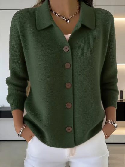 Women's Shirt-Collar Cardigan – Fine Knit Buttoned