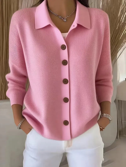 Women's Shirt-Collar Cardigan – Fine Knit Buttoned