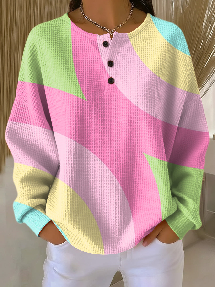 Women's Geometric Sweater – Pastel Pattern Oversized Plus Sizes