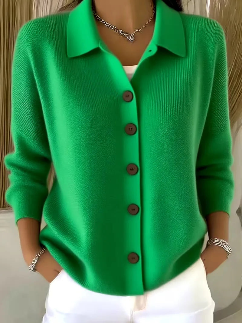 Women's Shirt-Collar Cardigan – Fine Knit Buttoned
